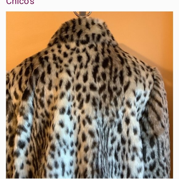 CHICO'S Leopard Faux Fur Cropped Jacket Size L - Picture 5 of 12